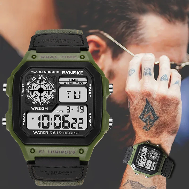 Men Sport Watches Waterproof Retro Digital Watch For Men LED Electronic Clock Design Nylon Military Man Wrist Watch Reloj Hombre