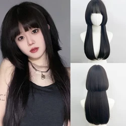 Black Blue Pink Long Straight Synthetic Jellyfish Head Wig Women Natural Cosplay Lolita Hair Wigs with Bangs for Daily Party