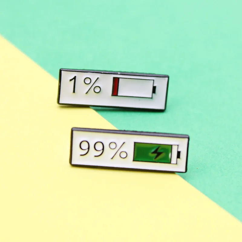 Diy Battery Energy Metal Brooch 99% 1% Saving Battery Energy Enamel Pins Badge Lapel Pin Collar Button Creative Jewelry Gifts