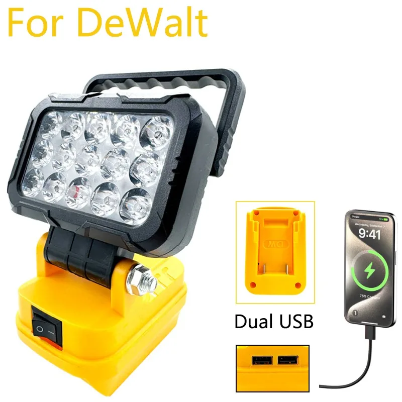 

3-дюймовые светодиодные рабочие фонари, лампа для Dewalt, 18 В, аккумулятор, ручной фонарь, прожектор с двумя портами USB, аварийное освещение для наружного кемпинга