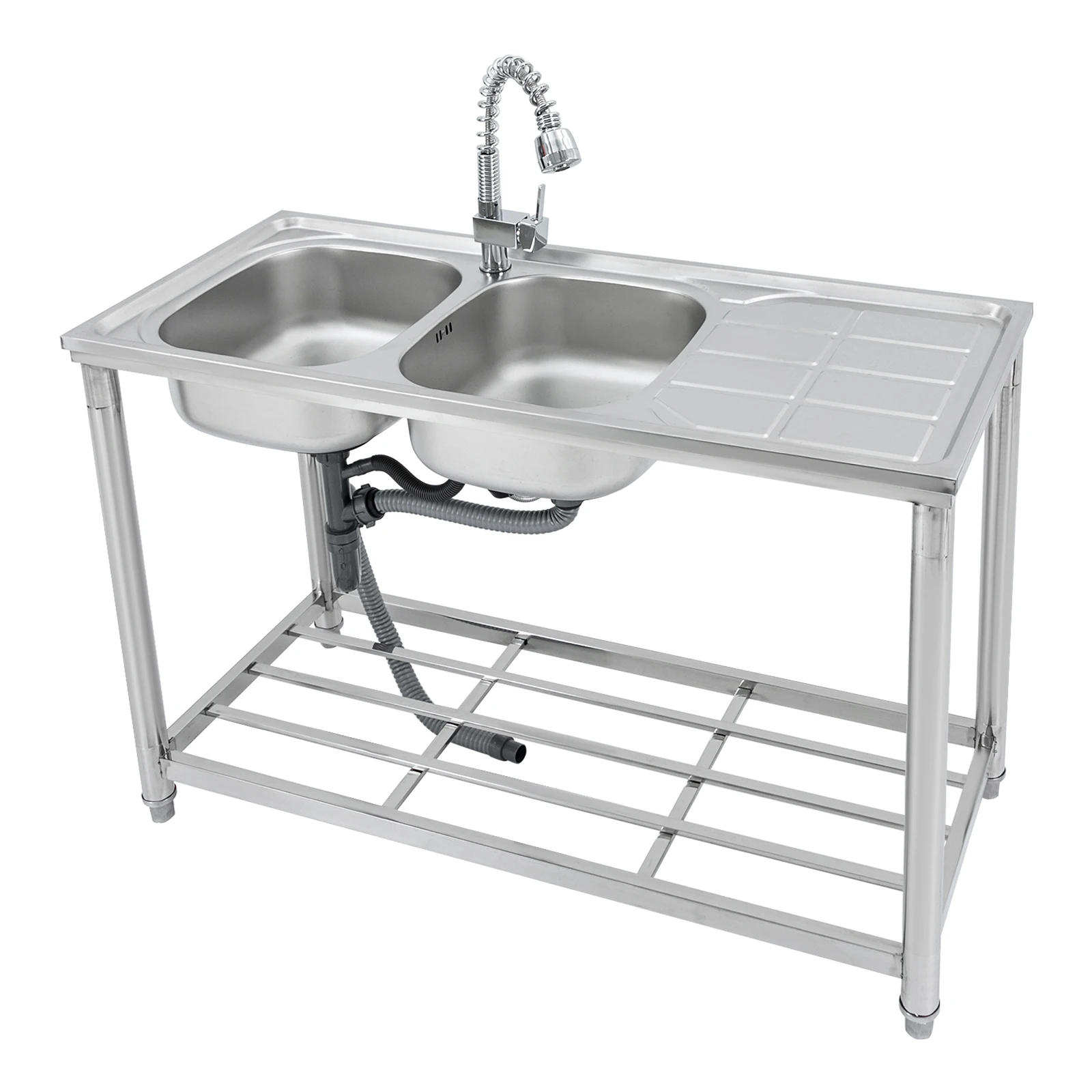 Stainless Steel Double Bowl Sink with Pull-out Faucet for Kitchens, Bars, Restaurants, Dessert Store