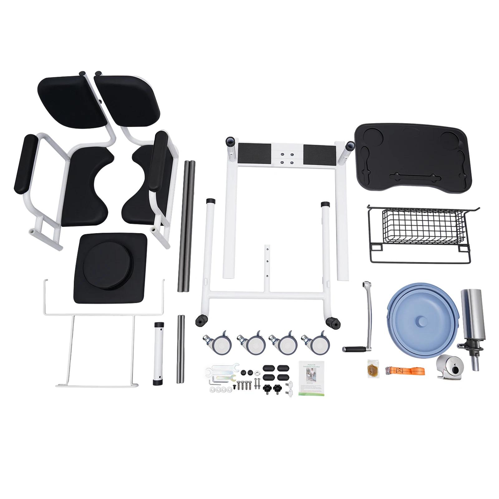 Picture 7: NEW Hydraulic Transfer Chair, Height Adjustable w/Table Tray,Lockable Wheels and 180° Split Seat, Shower Chair for Elderly Black