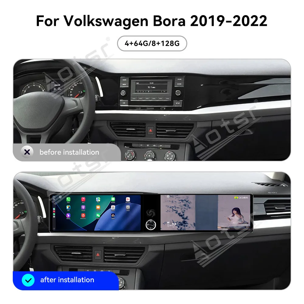 Dual 12.3 Inch Car Radio GPS Navigation Multimedia System For Volkswagen Bora 2019-2022 Carplay Stereo Head Unit Upgrade Kit