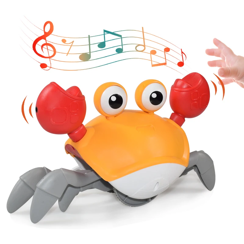 Crawling Crab Baby Toys with Music LED Light Up Musical Toys for Toddler Automatically Avoid Obstacles Interactive Toys for Kids