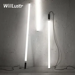 Minimalist LED Tube Pendant Lamp Aluminum Acrylic Suspension Light Hotel Lounge Dining Table Bedside Hanging Ceiling Chandelier