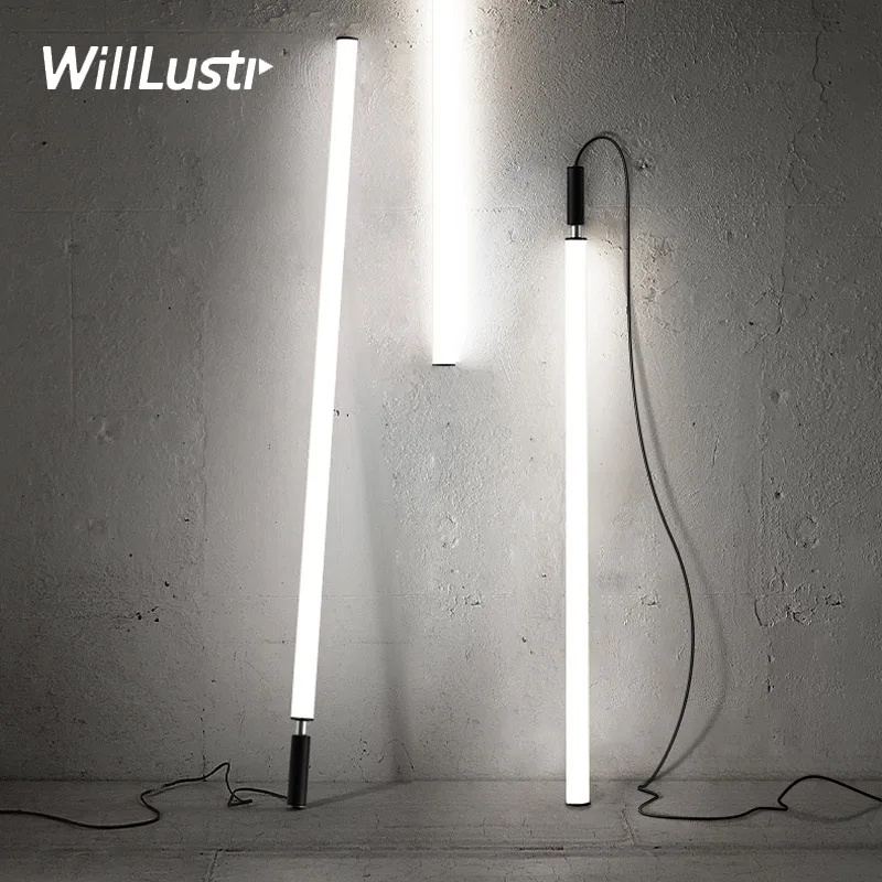 Minimalist LED Tube Pendant Lamp Aluminum Acrylic Suspension Light Hotel Lounge Dining Table Bedside Hanging Ceiling Chandelier