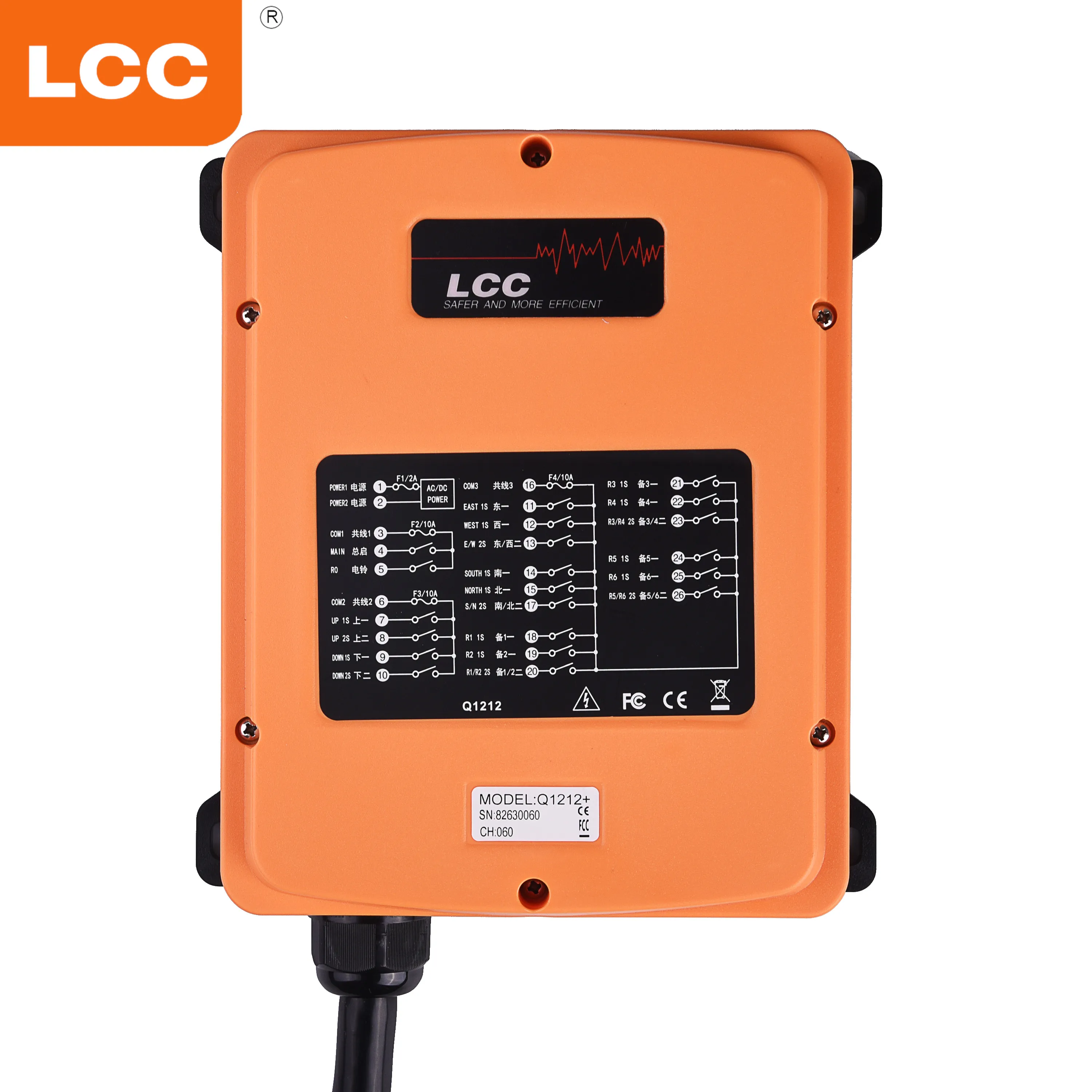 TLF LCC Q1212 Control remoto de polipasto de cadena de relación industrial con botón pulsador de doble velocidad de 12 canales