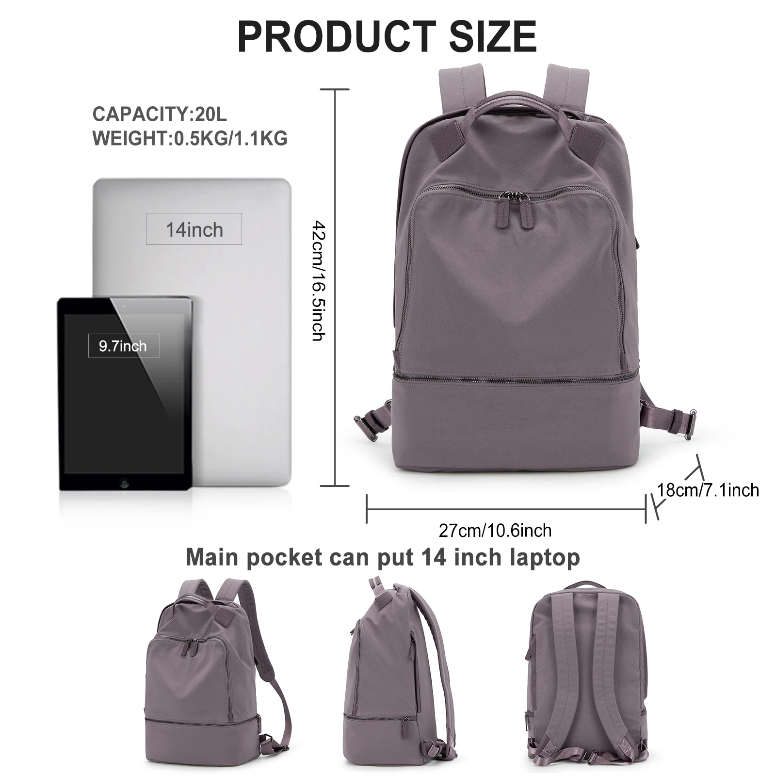 Short Distance Personal Item Travel Backpack Women Backpack Leisure Sports Gym Bag with Shoe Compartment, Women Laptop Backpack