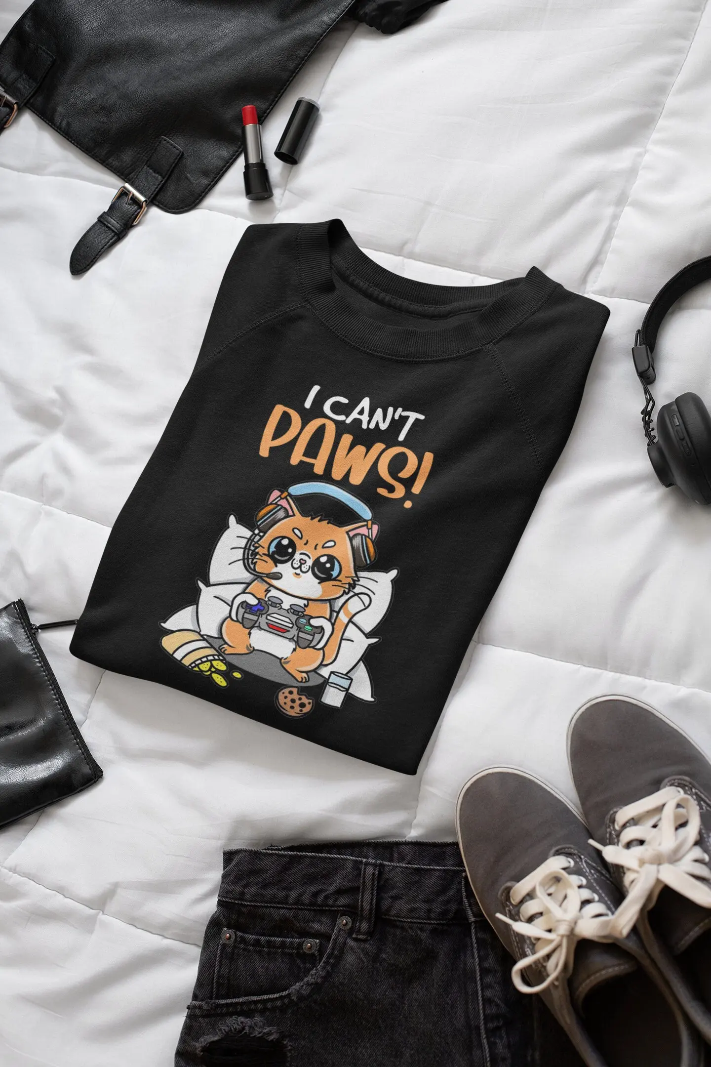 Cat SweaT T Shirt I Can't Paws Funny Sweater Gamer For Owner Video Game Player Gaming