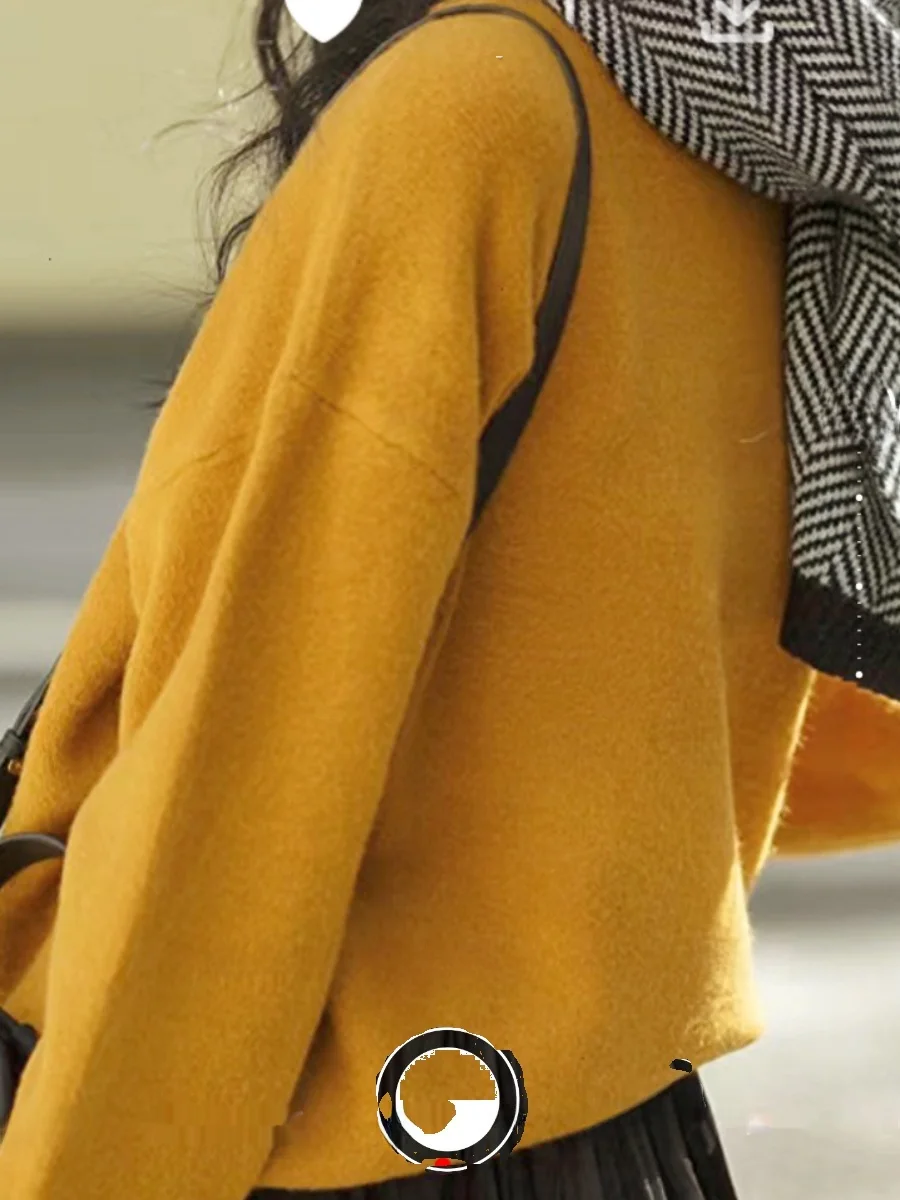 

Thiened Extra Large round Ne Knitted Sweater Loose Outerwear Long Sve Hoodie Comfortable Straight Cut Commute Sle