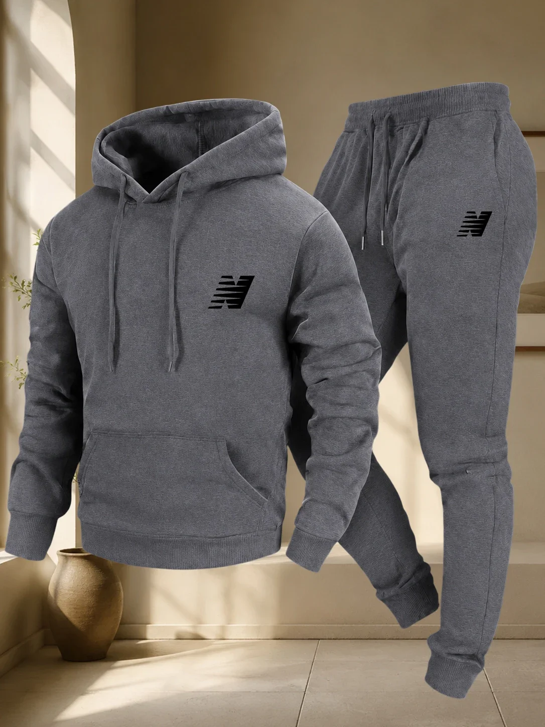 New Outdoor Sports Casual Wear - a Stylish Men's Hooded Sweatshirt and Sports Pants Set - view 5