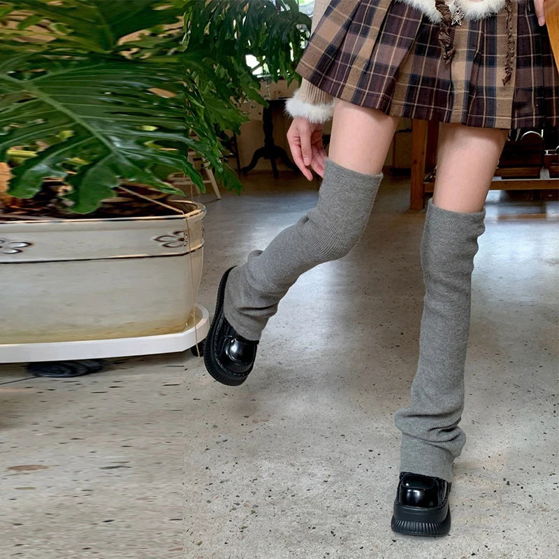 

Удлиненные гольфы для женщин, универсальные осенне-зимние длинные носки-трубы в минималистском стиле, серые чехлы на ноги