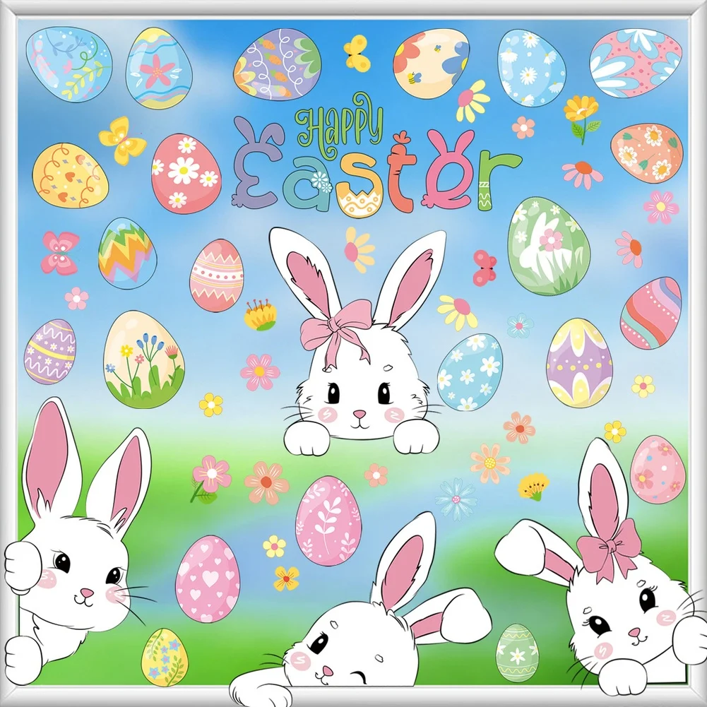 Double Sided Window Clings Bunny Egg Decals As Shown Easter Window Clings Repositionable Peel-and-stick PVC Material