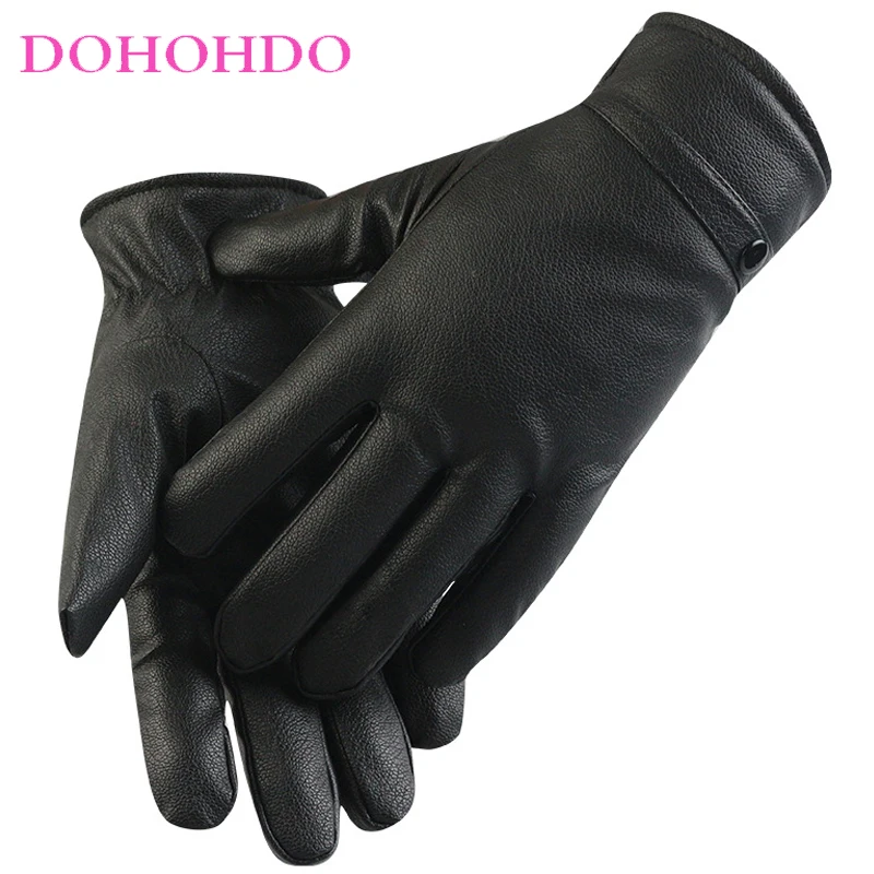 Touch-screen Black Gloves Men And Women Keep Warm Velvet Riding Sports Motorcycle Windproof Leather Gloves Guantes Para Motos