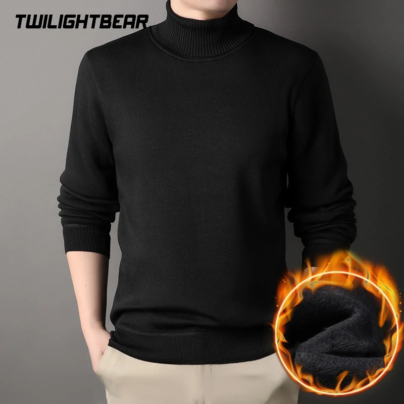 

Winter Men's Fleece Sweaters High Quality Solid Mock Neck Pullovers Thicken Casual Sweater Men Clothing A5F7002