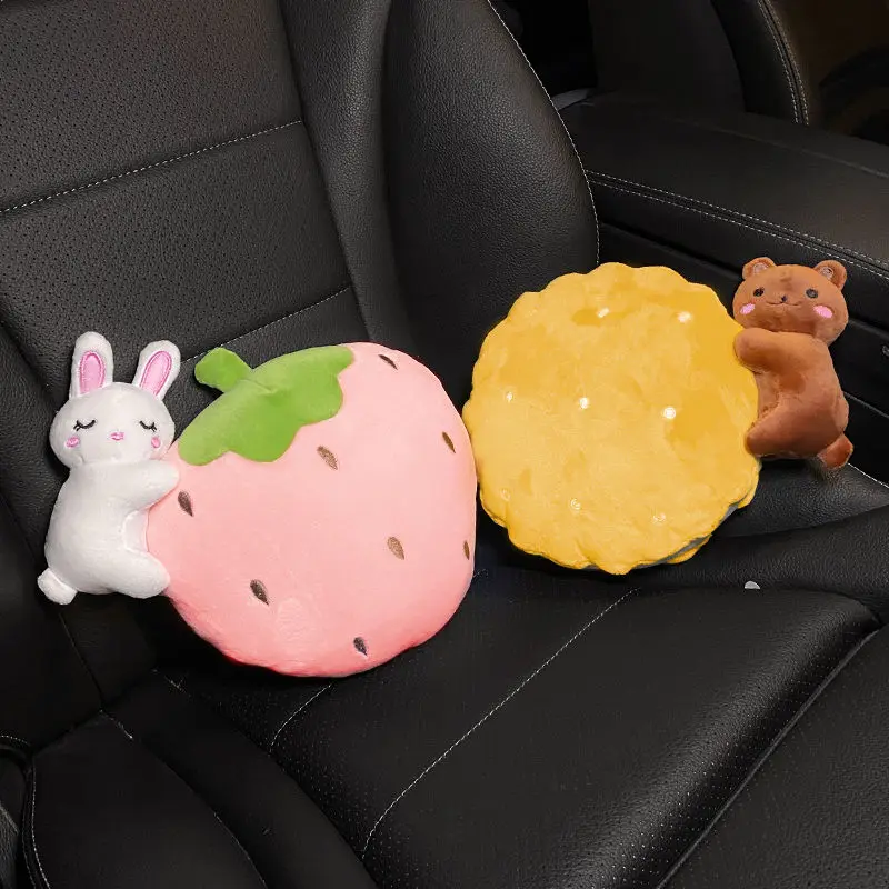 Plush cute Car Pillows Strawberry Rabbit Bear Seat Neck Support Car Headrest Pillow Auto Neck Rest  Interior Car Accessories