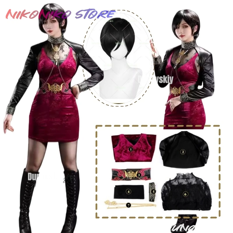 

Ada Wong Cosplay 코스튬 Game Redent Evill 30th Anniversary Women Sexy Chinese Style Cheongsam Coat Socks Halloween New Dress
