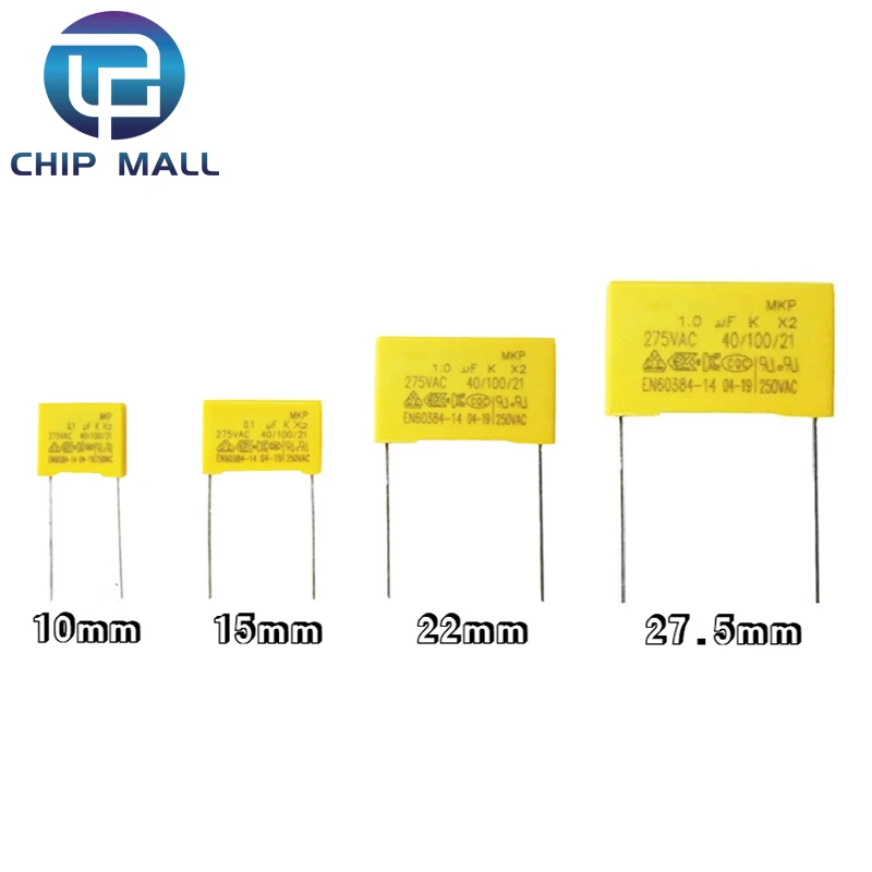 

10Pcs 275VAC X2 Safety Capacitor 275V 10mm 15mm 22.5mm 27.5mm 0.022UF 0.047UF 0.1UF 0.22UF 0.47UF 0.68UF 1UF Polypropylene Film