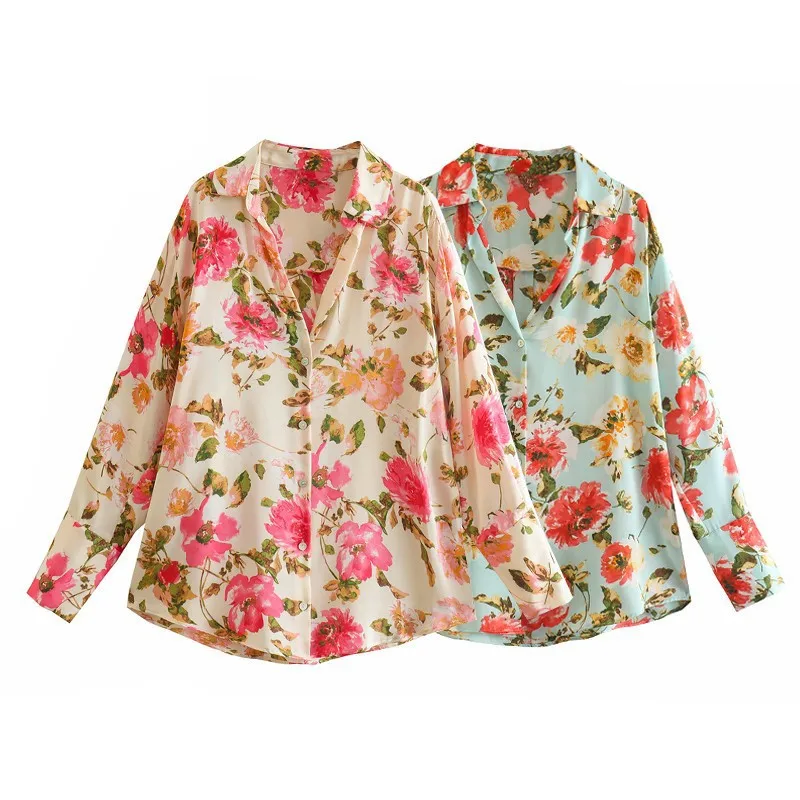 

New Women's Fashion 2025 Hot Spring Summer New Casual Vacation Style Loose Floral Print Silk Texture Shirt