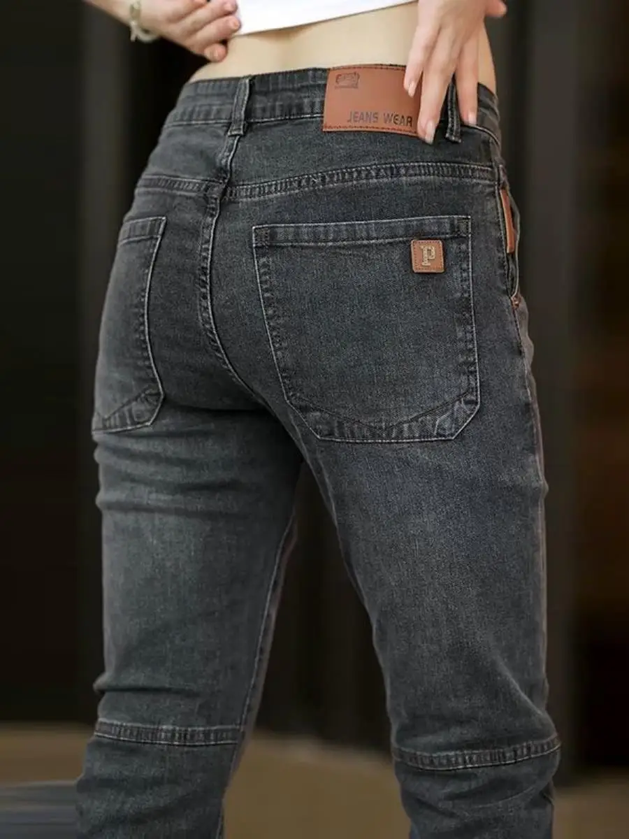 

Мужские джинсы Slim Fit с прямыми штанинами, повседневные, эластичные, сине-серые, деловые, износостойкие, весна 2026, модный бренд