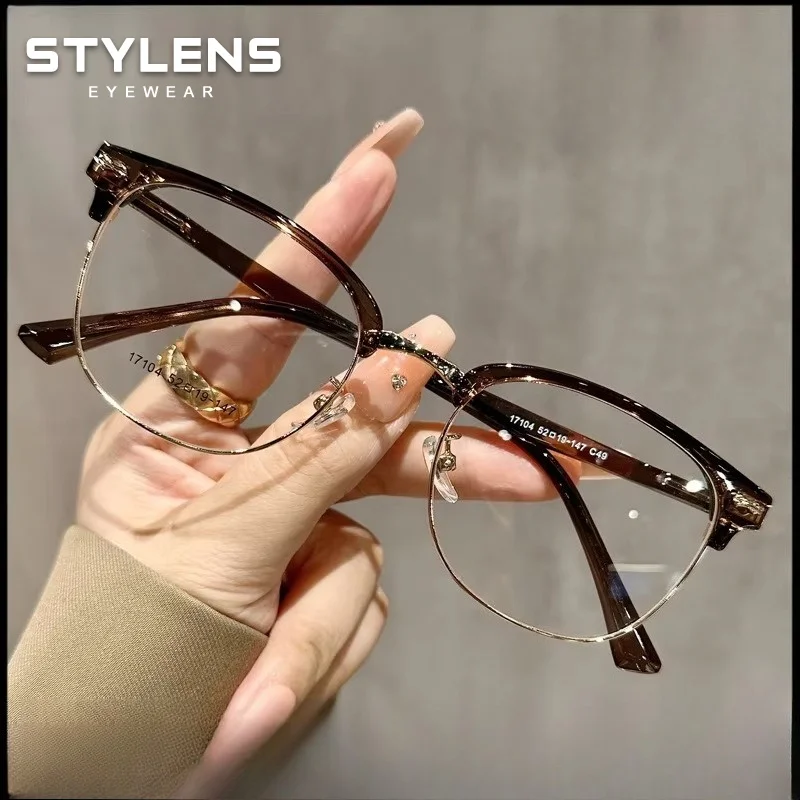 STYLENS Textured Reading Glasses Women Men Anti Blue Ray Myopia Hyperopia Glasses Anti-Reflective Optical Browline Eyewear Frame