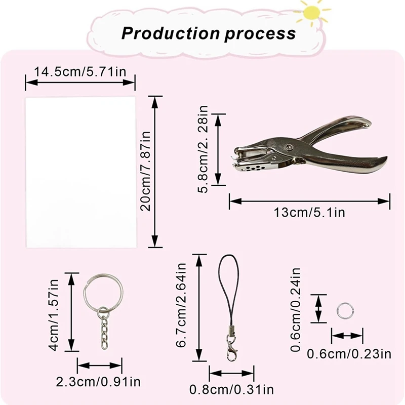 Shrink Paper Keychain Kit,Shrink Sheets Kit com 25 Shrink Paper, 121 Anel de Ferro Aberto, Hole Punch, 146Pcs