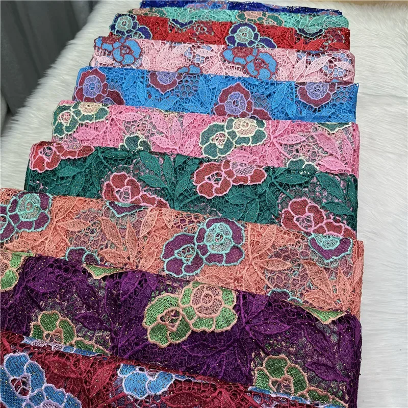 5 Yard Multi color soft water soluble French Guipure Lace African Tulle Cord Net Embroidered Fabric For Wedding Party 27L510144