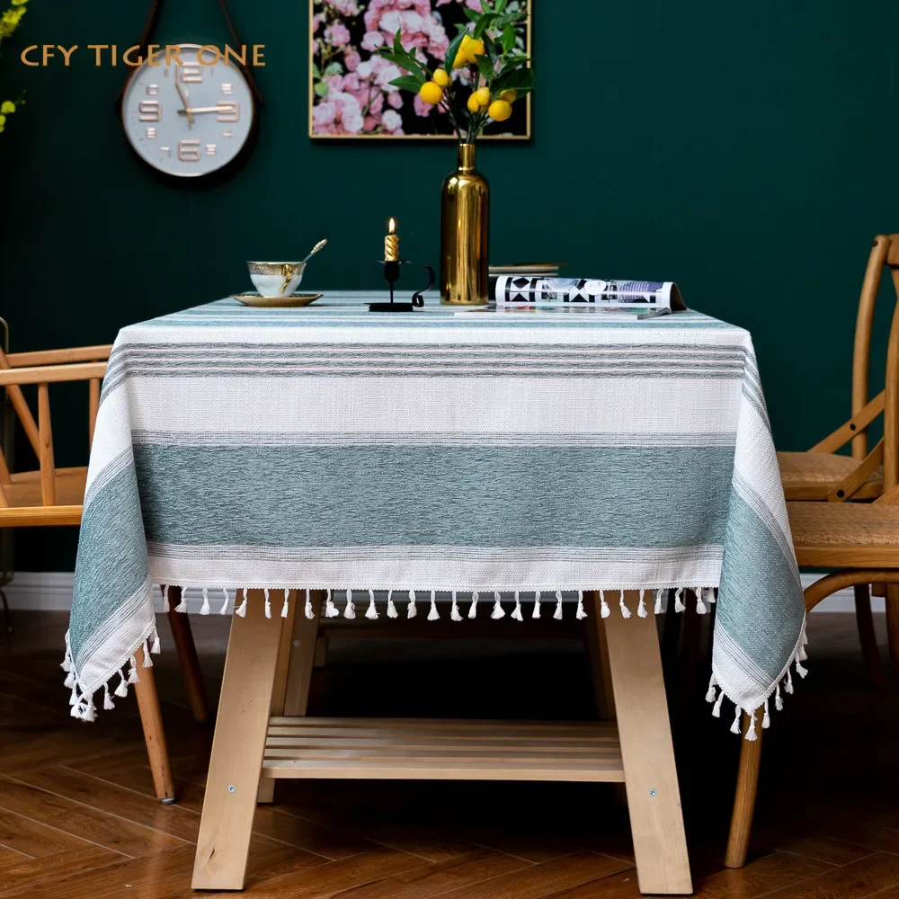 cotton linen Nordic striped Tablecloth Antifouling Rectangular Tablecloth Washable Oil Resistant Coffee Table Mat Table Cover