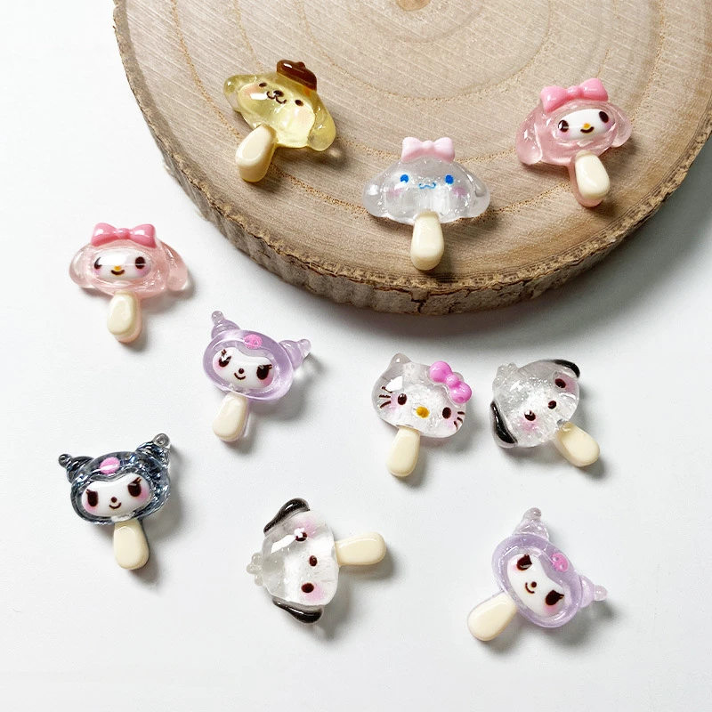 

10pcs DIY 3D Sanrio Series Nail Art Accessories Ice Cream Cinnamoroll Kuromi Hello Kitty Anime Glossy Resin Mixed Personality