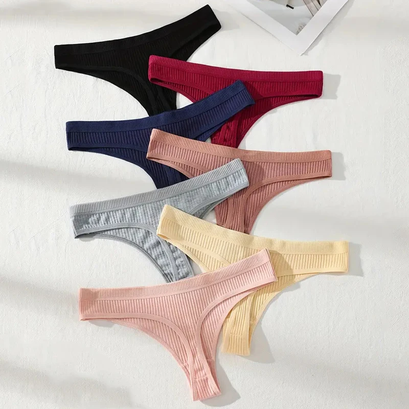 7 Teile/satz Frauen Thongs Baumwolle Höschen Gestreiften Unterwäsche Sexy Unterhose Solide Panty Weiche G-Strings Plus Größe Weibliche Dessous