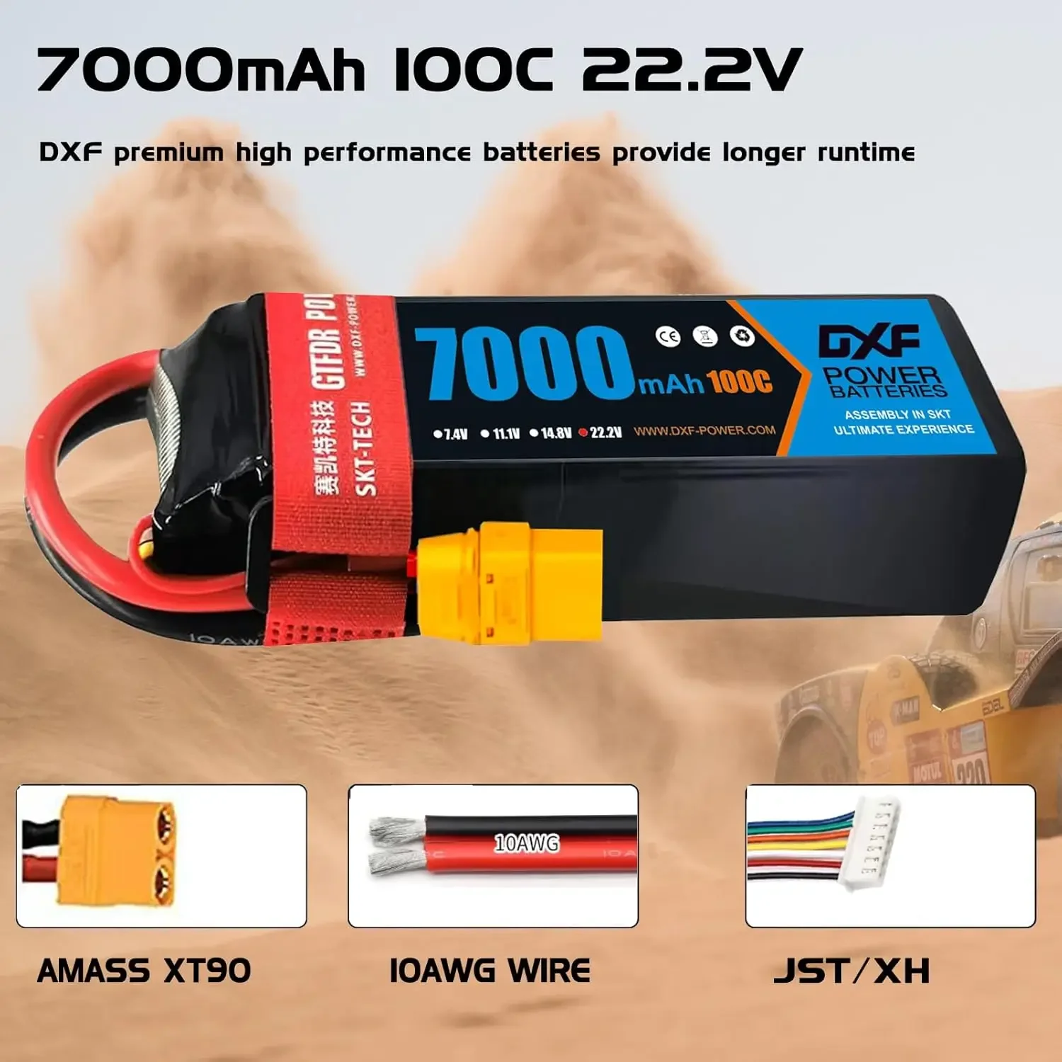 DXF 6S Lipoバッテリー 22.2V 7000mAh 100C ソフトケースバッテリー XT90コネクター付き 車 トラック タンク RCバギー トラギー レーシング ホビー用