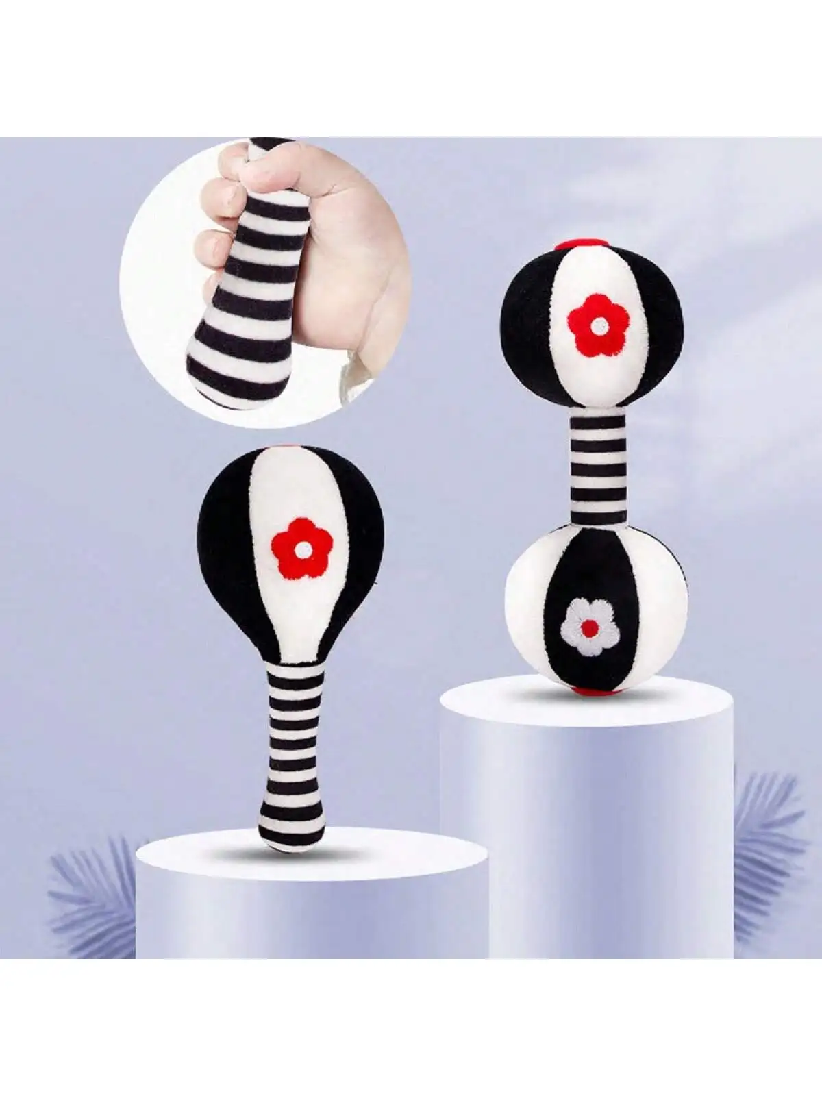 2pcs Black & White Baby Rattles, High Contrast Plastic Maracas Design, 0-3 Months Newborn Toys, 0-6 Months Infant Toys