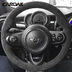 Full Black Suede Steering Wheel Cover Soft Braid For MINI JCW F56 Clubman Convertible Countryman 2014-2020