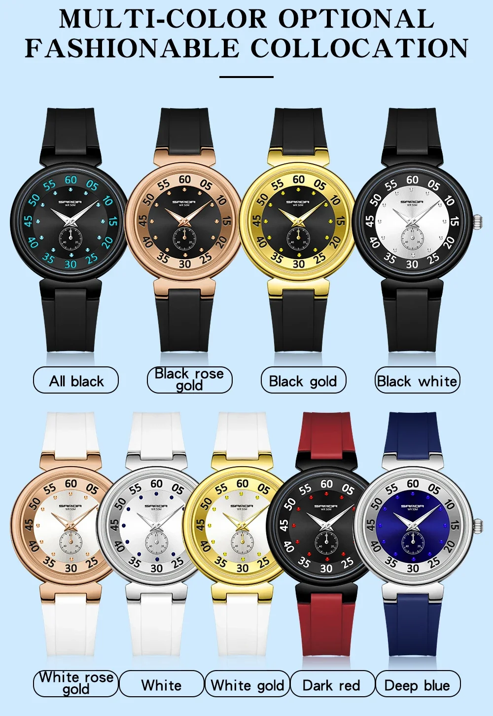 Sanda 3212 New Hot Selling Double Needle Half Quartz Watch Fashion and Trendy Versatile Simple Women's Night Glow Watch