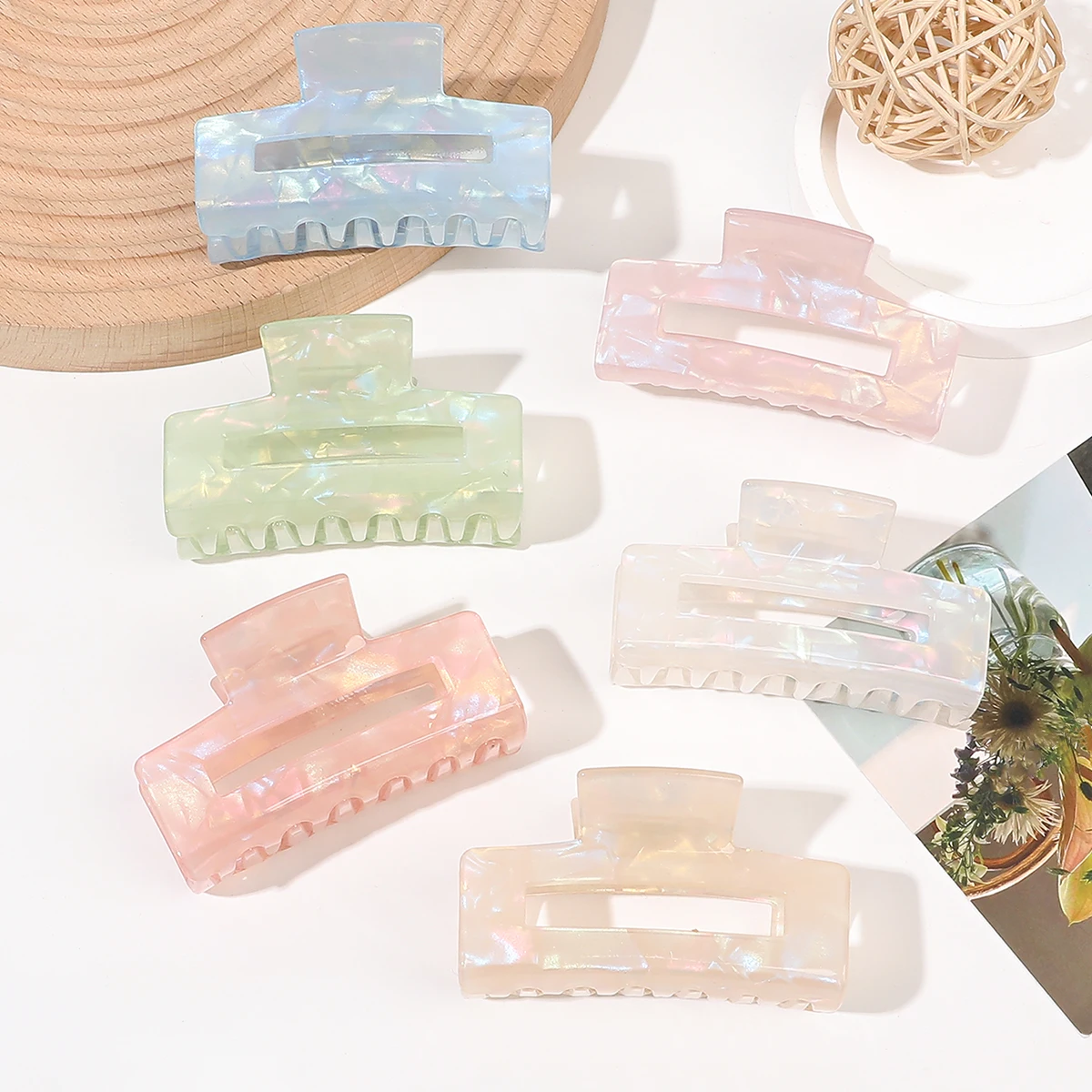 1 Pcs Big Mixed Colors Rectangle Shape Hair Claw Clips ,Fashion Strong Hold Jaw Clips for Women Girls Thin Thick Curly Hair. image 2