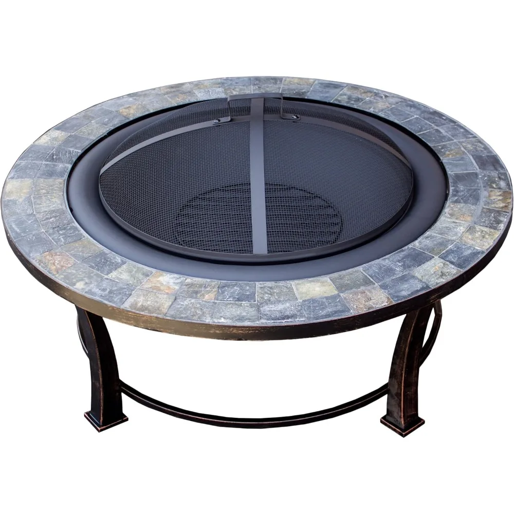 

FT-51216 Burning Fire Pit w/Wood Grate and Domed Mesh Screen Lid, Medium, Stone