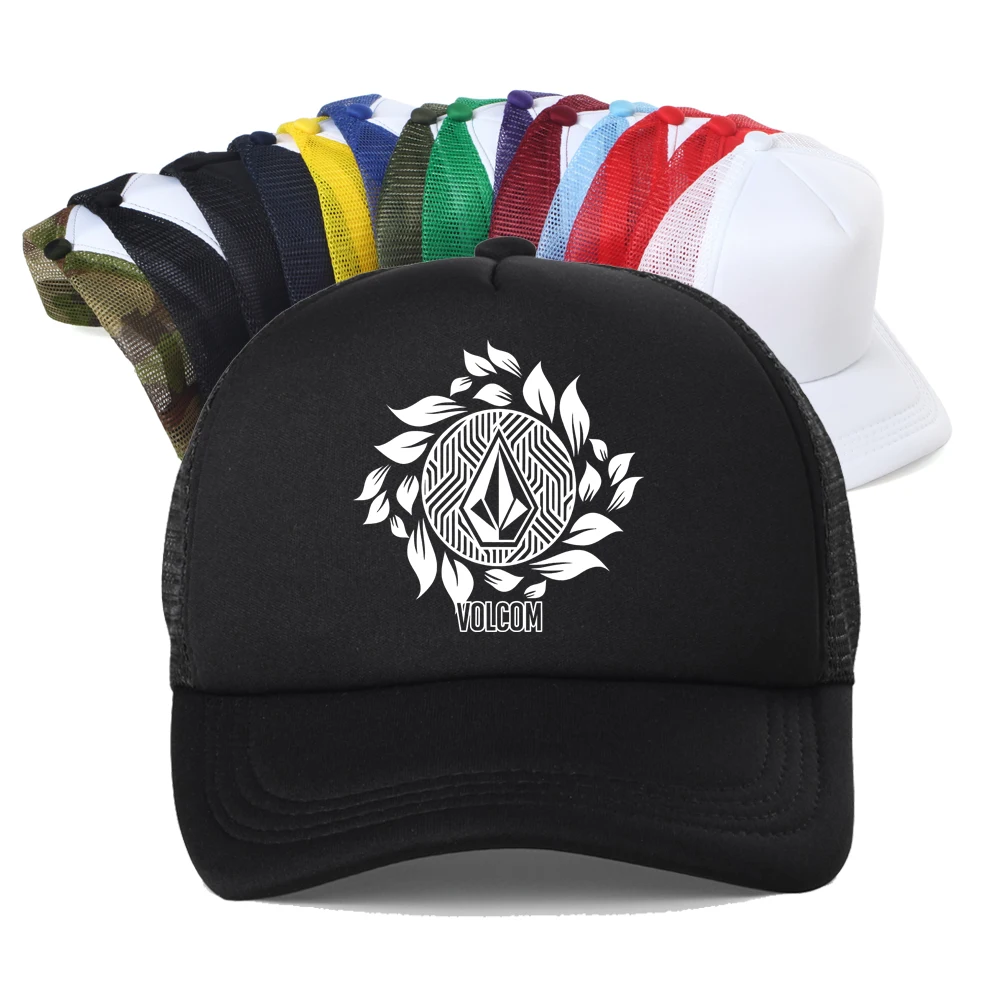 

V-Volcoms Simple Printed Baseball Cap Men Summer Fashion Breathable Adjustable Mesh Trucker Outdoor Sun Snapback Hat