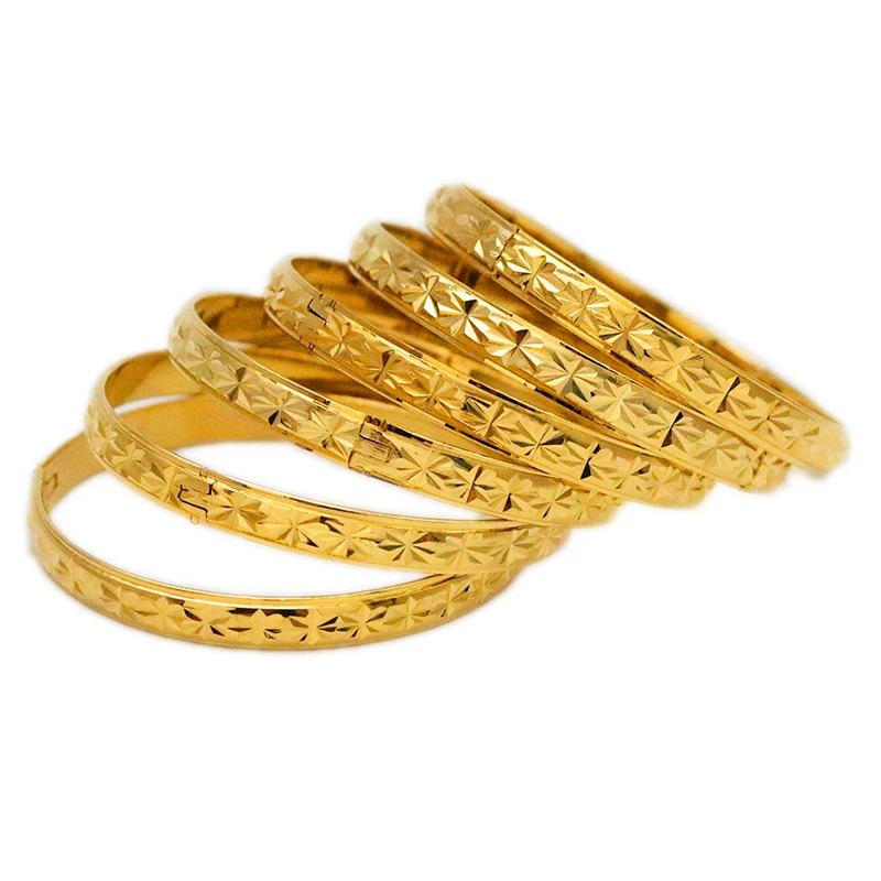 6 Pieces/Multiple Dubai 24k Gold-Plated Bracelets For Women With Floral Embellishments African Wedding Gifts Bride Bracelets