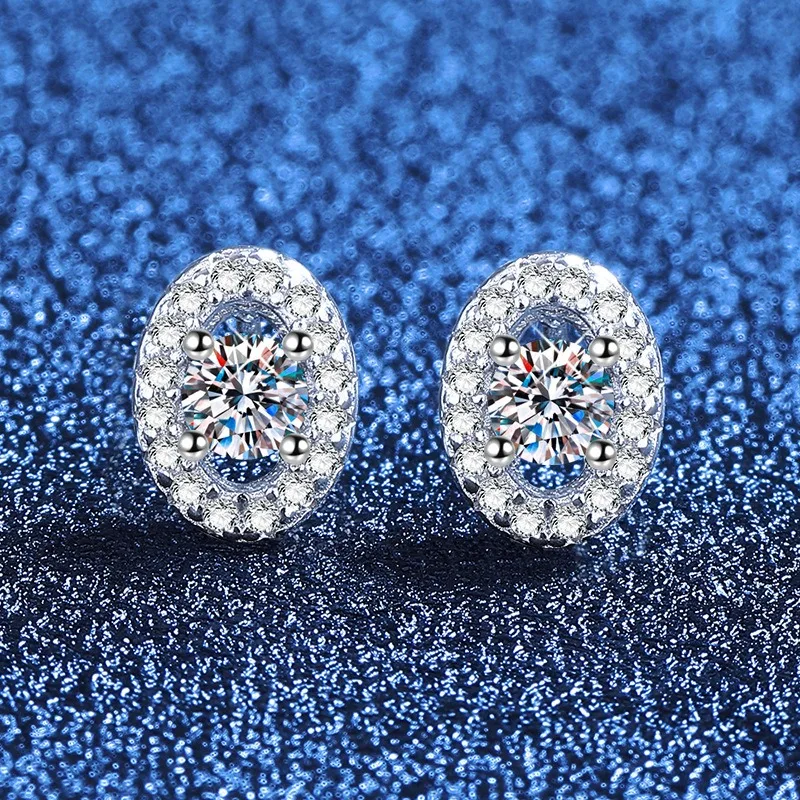 

Овальные серьги из стерлингового серебра 925 пробы с муассанитом, нежные минималистичные серьги-гвоздики, повседневные элегантные украшения для женщин