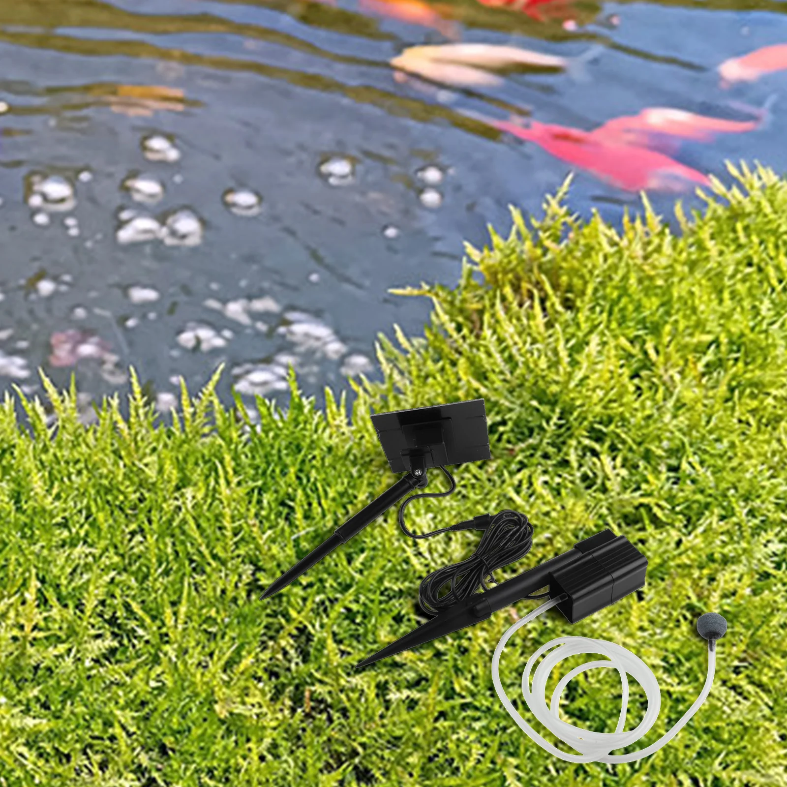 0.6L min Bubble Volume Oxygen Aerator 1 Meter Water Depth Adjustable Solar Panel Solar Powered Pond Pump Aquarium Aerator