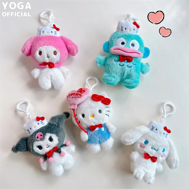 Novo kawaii sanrio chaveiro de pelúcia kuromi olá kitty cinnamoroll boneca de pelúcia dos desenhos animados mochila pingente decoração crianças brinquedos presentes