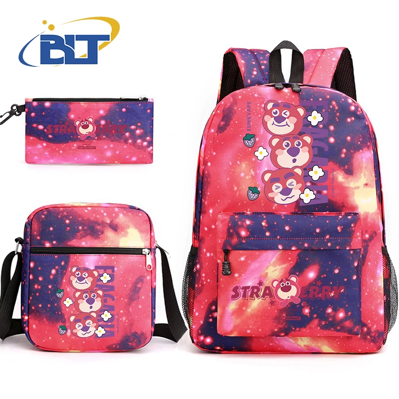 Lotso-conjunto de bolsos escolares con estampado de oso para estudiantes, mochila informal, bolso de hombro, estuche para lápices, juego de 3 piezas para niñas