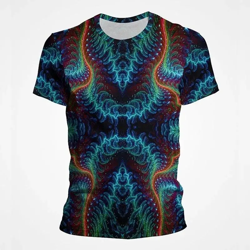 Herren-T-Shirt mit abstraktem Wirbel-Gradienten-Print, Rundhalsausschnitt, kurzen Ärmeln, trendigem, lässigem Design und mehreren psychedelischen Mustern – Detail 4
