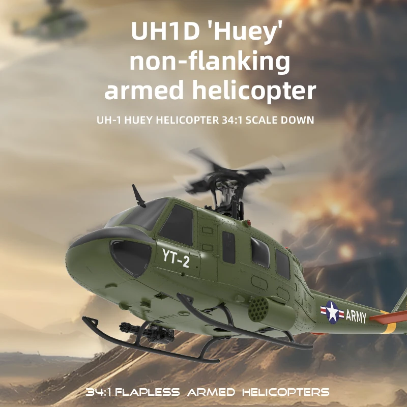 F07 Huey UH1 helicóptero de controle remoto modelo de alta simulação de helicóptero acrobático 3D de seis canais.