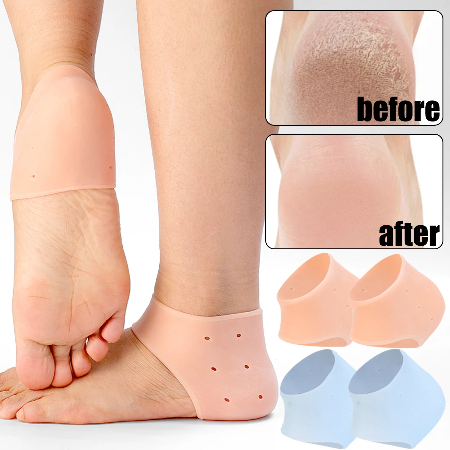 1/2/3Pairs Silicone Heel Protectors Relief Pain Anti Slip Breathable Reduce Pressure Foot Care Anti-Crack Cover Half-yard Socks