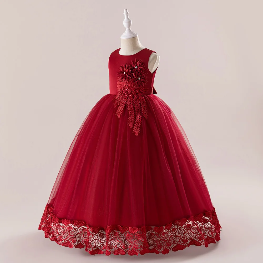 4-14Y Elegant Flower Girls Dress Christmas Costume Formal Wedding Bridesmaid Princess Pageant Prom Evening Dresses Girls Clothes
