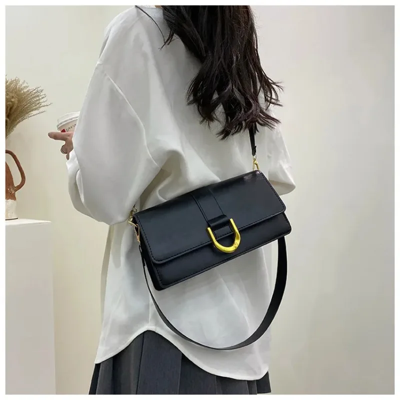 Single Shoulder Underarm Bag Casual Crossbody Handbags New Double Shoulder Strap Fashion PU Leather Solid Bags