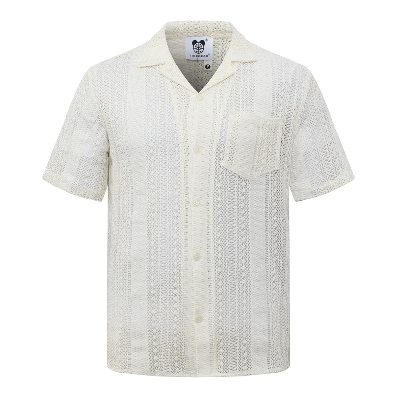

Летняя модная кружевная рубашка для пляжного отдыха с коротким рукавом для мужчин и женщин, быстросохнущая, дышащая, свободная, повседневная, прохладная рубашка-блузка