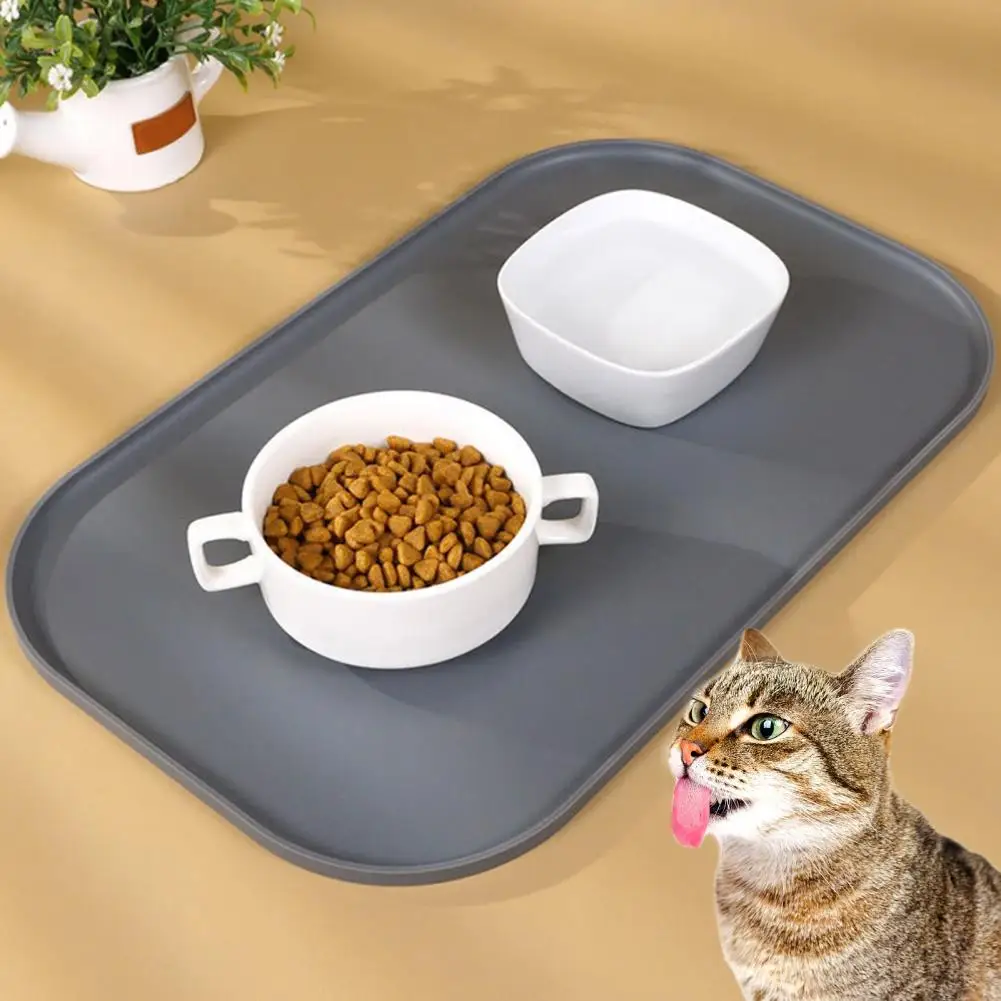 Pet Dogs Placemat Waterproof Pet Feeding Mat with Raised Edges Anti-slip Dog Placemat for Clean Floors Dishwasher Safe Silicone