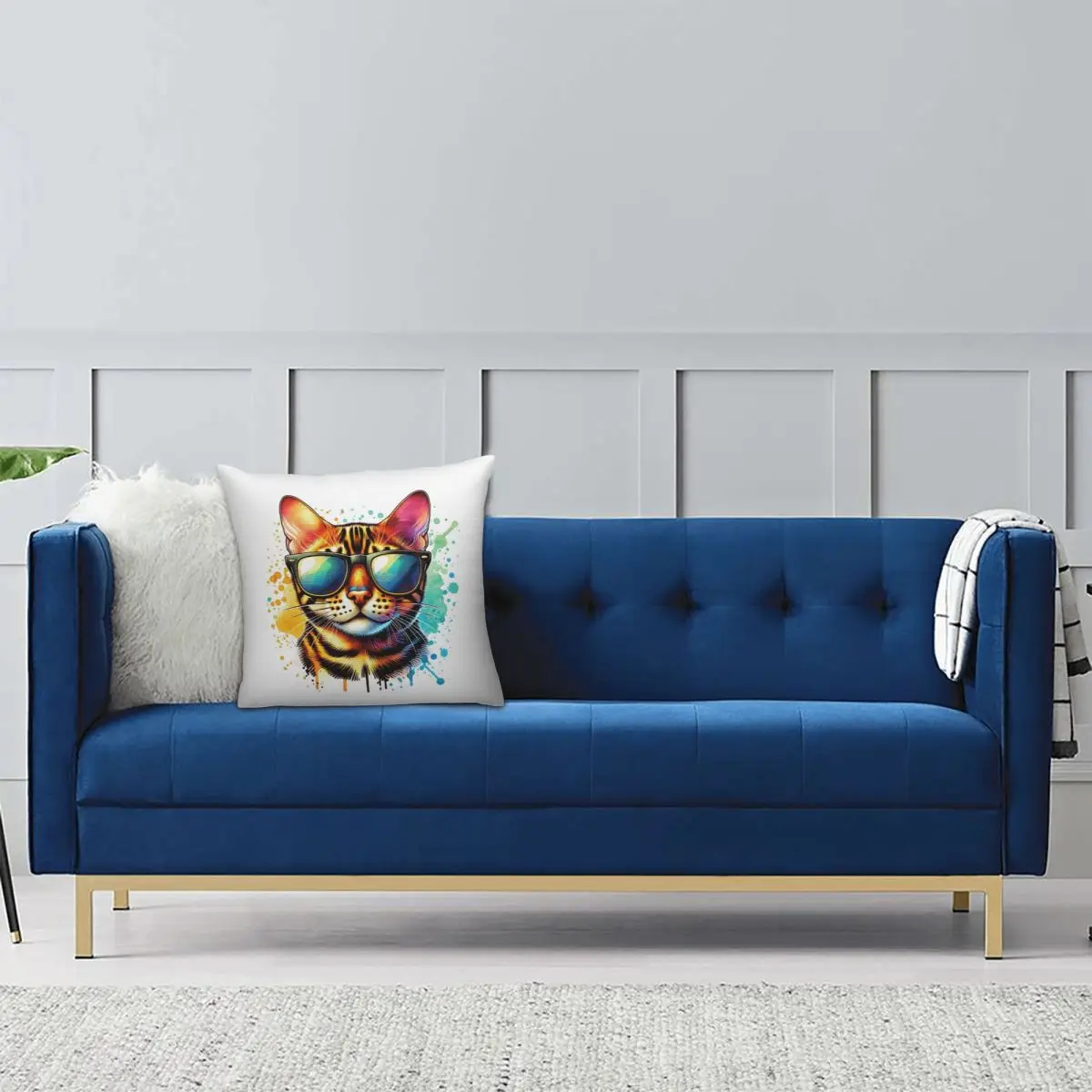 Cute Cool Cat Wearing Sunglasses Square Pillowcase Pillow Cover Cushion Decor Comfort Throw Pillow for Home Living Room